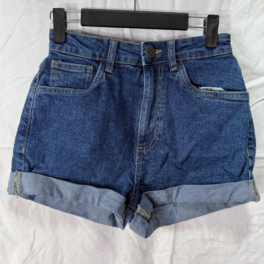 Cotton:On Women's‎ High Rise Classic Stretch Denim Shorts Size US 4 Cuffed Blue
